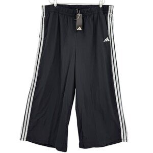 Adidas Women's Sport 3 Stripes Trim Black Woven Track Pants 3X Elastic Waist NWT